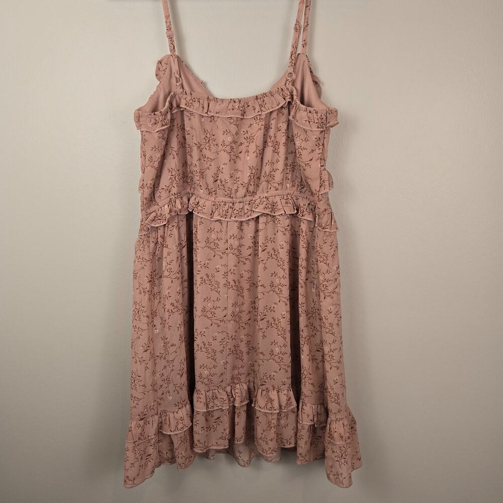 THIRTY/THIRTY Floral Ruffle Cami Mini Dress Women L Dusty Pink Cottage. BOHO NEW - Picture 8 of 8
